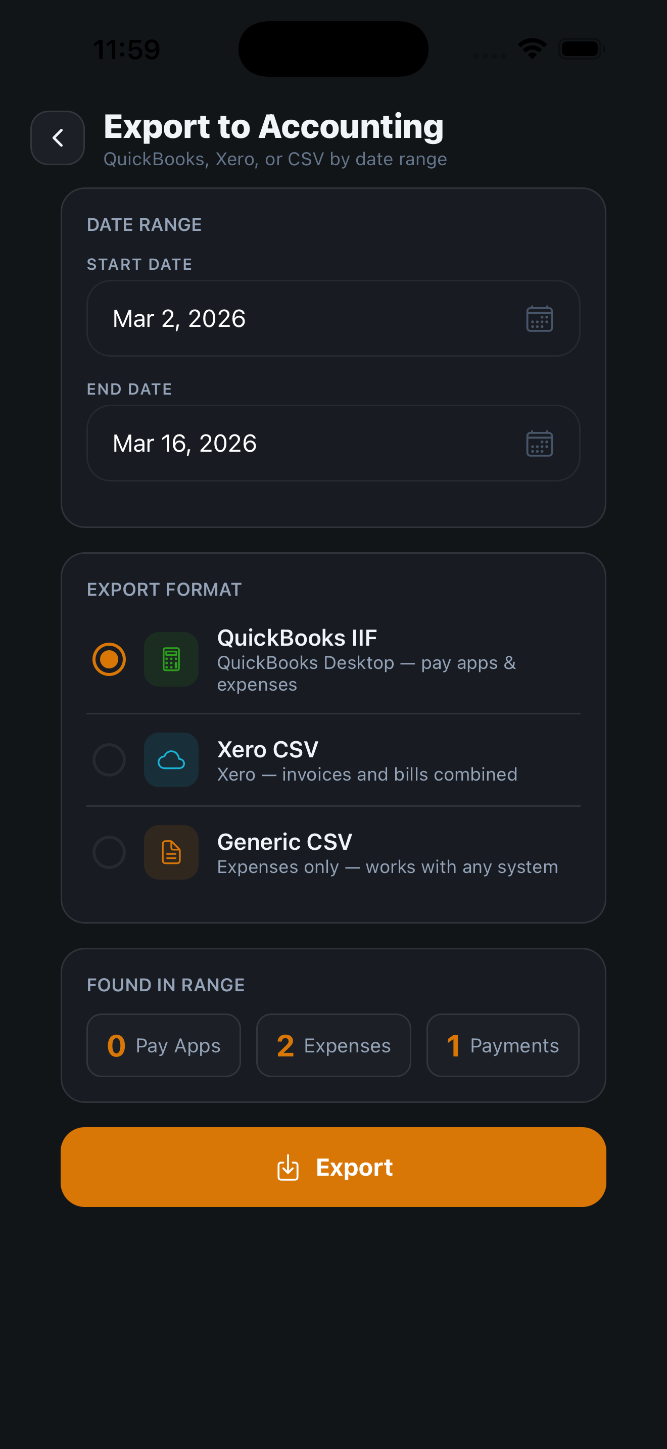 Export to Accounting
